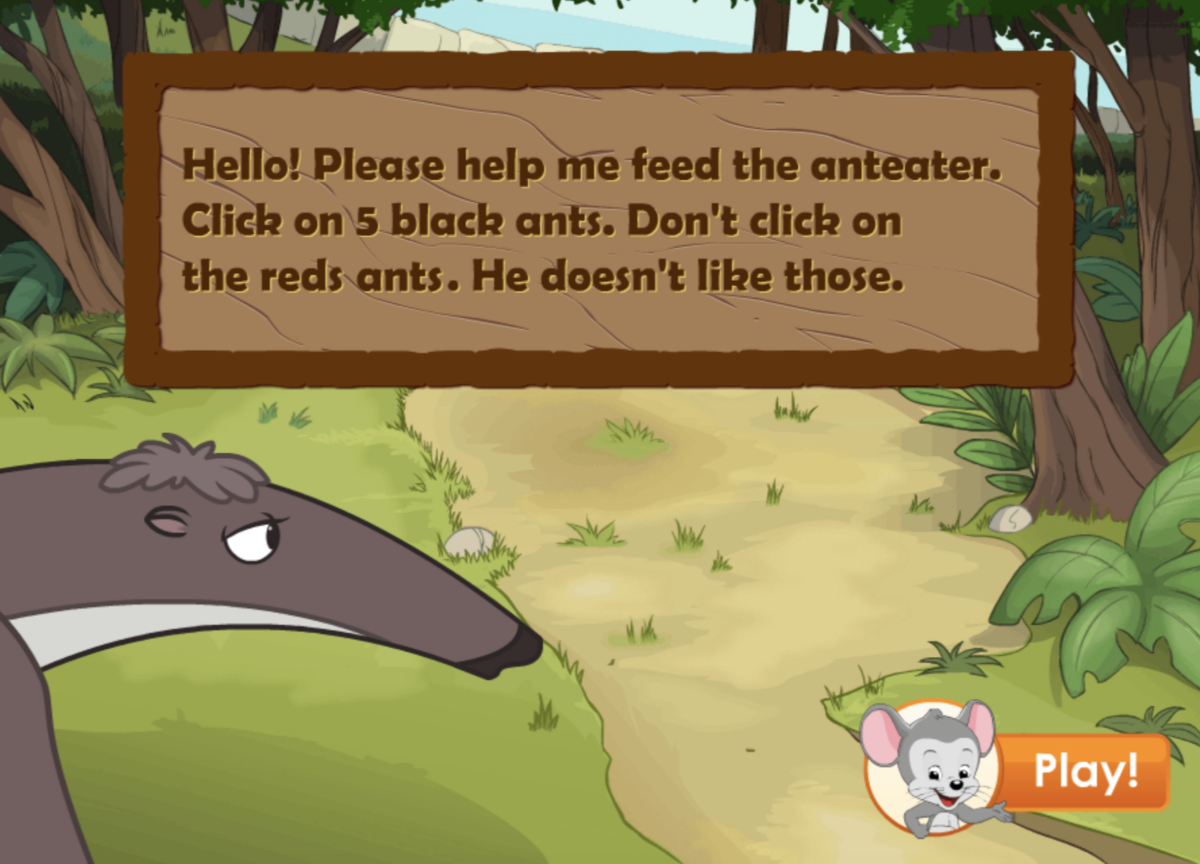 A fun interactive online game called 'The Hungry Anteater' that helps children practice their one to one correspondence. 